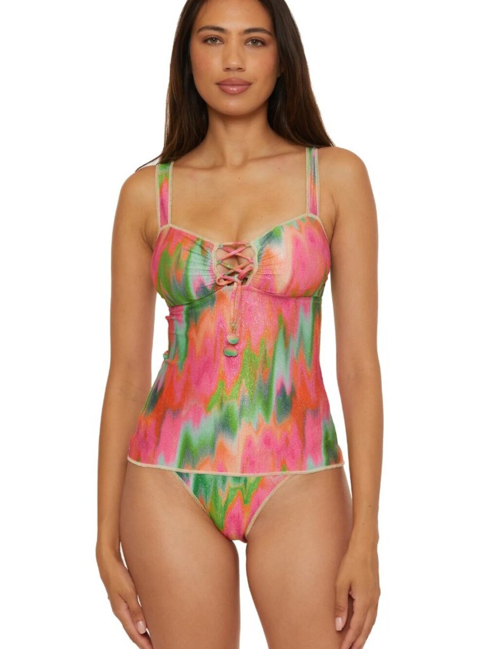 NWT Becca by Rebecca Virtue Kylam Lace-Up Tankini Top & Bottom Set Medium M